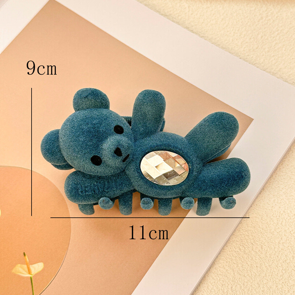 Wholesale Autumn and Winter Super Cute Flocking Waving Bear Rhinestone Disc Hair Shark Clip Valentine's Day Hair Accessories